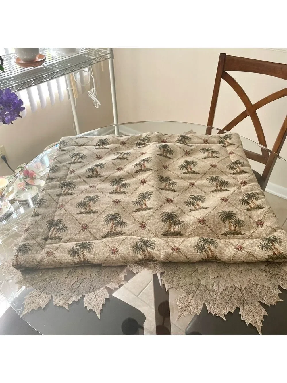 Pillow Cover, Wilkinson Textiles, Custom Made Palm Trees, 25” x 29”.